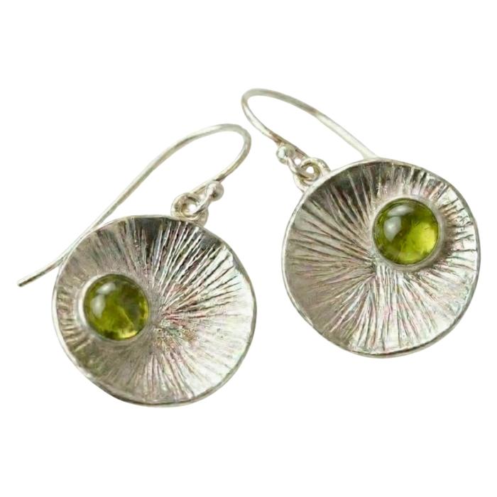 Silber Ohrringe mit Peridot 5 mm rund strukturiert 925 Sterling